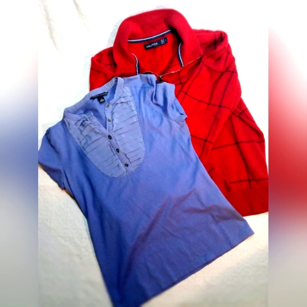 Banana Republic short sleeved top and quarter zip Nautica sweatshirt